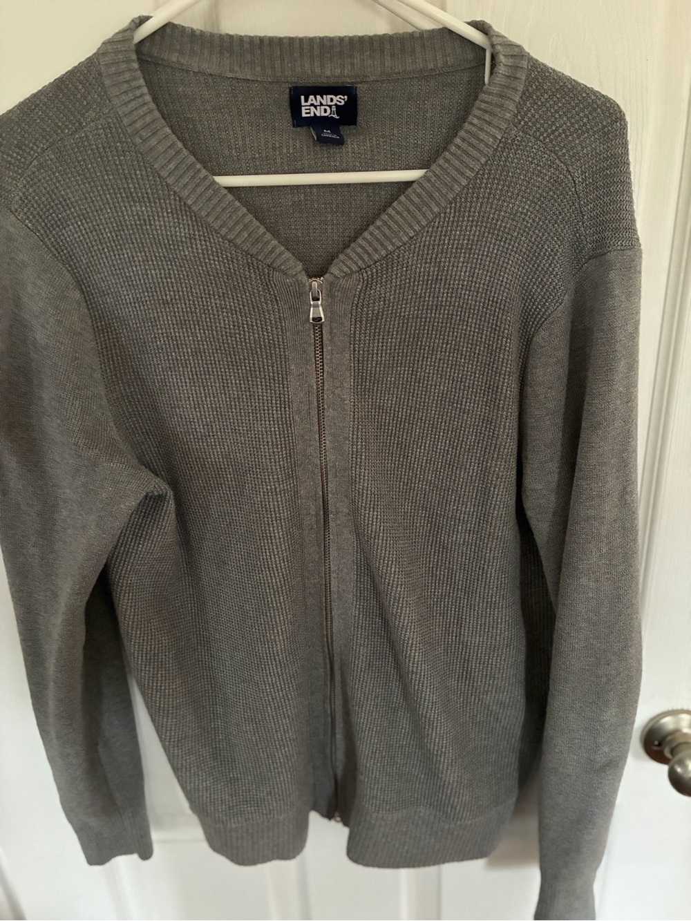 Lands' End Woman’s Gray Full-Zip Knit Sweater